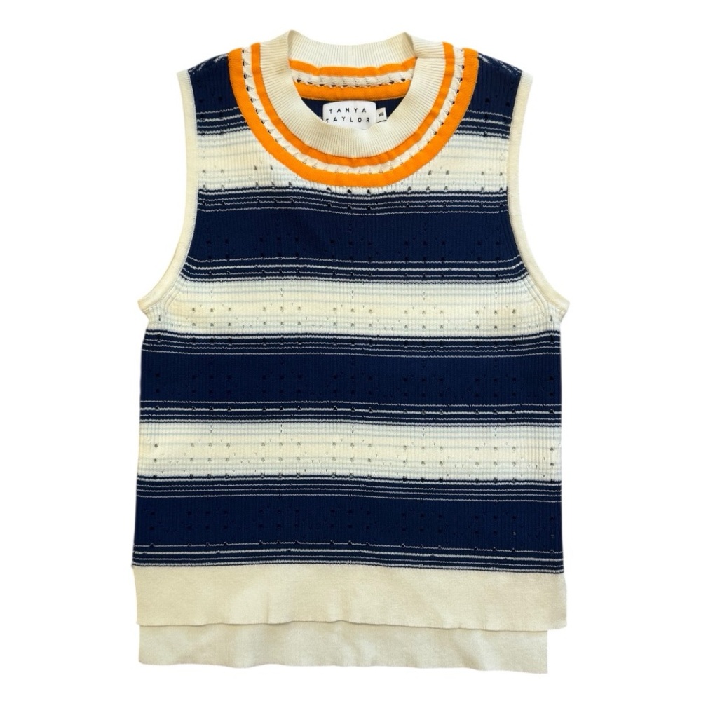 NWOT Tanya Taylor Women's Striped Navy Blue/White/Orange Ribbed Tank Size XS